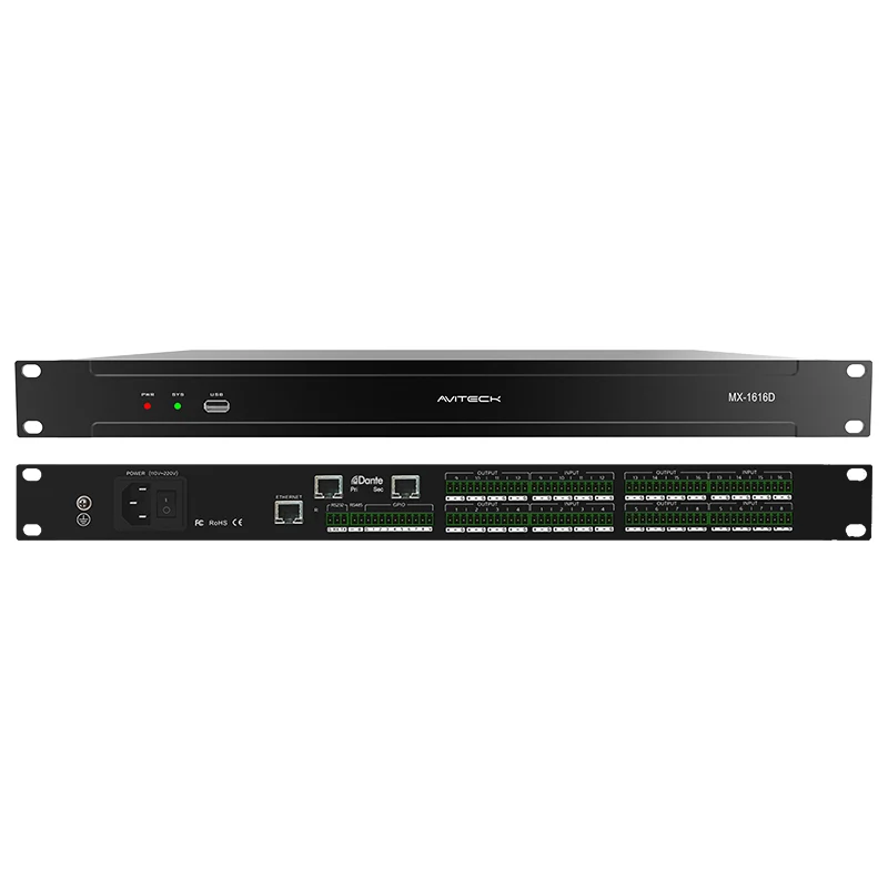 Dante 16 in 16 Out -Netzwerk -Audio -Prozessor mit Bildschirm